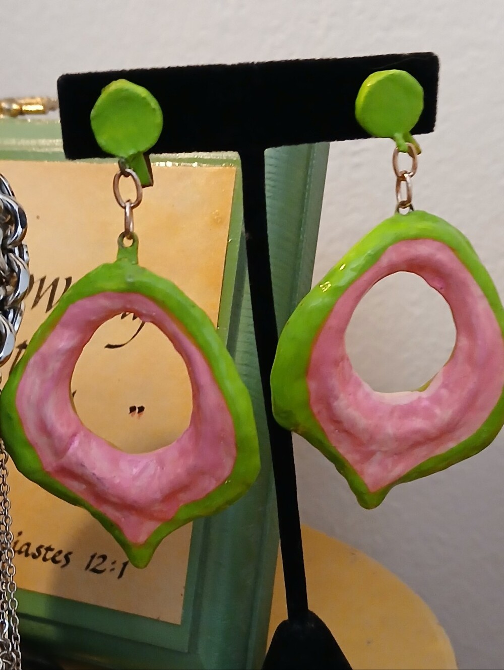 Vintage 1960s Paper Mache Screw Back  Earrings OOAK Handmade Painted